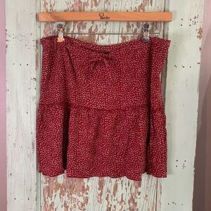 Women’s Brandy Melville red floral mini skirt with ruffles and drawstring
